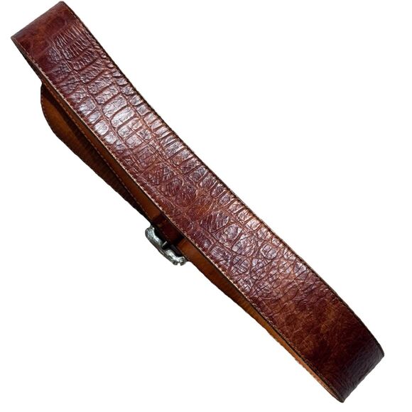 Vintage 90s Womens GAP embossed leather belt Tan silver western style buckle L - Picture 4 of 7